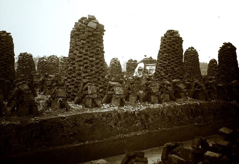 Peat stacks and cutting Yorkshire 1905