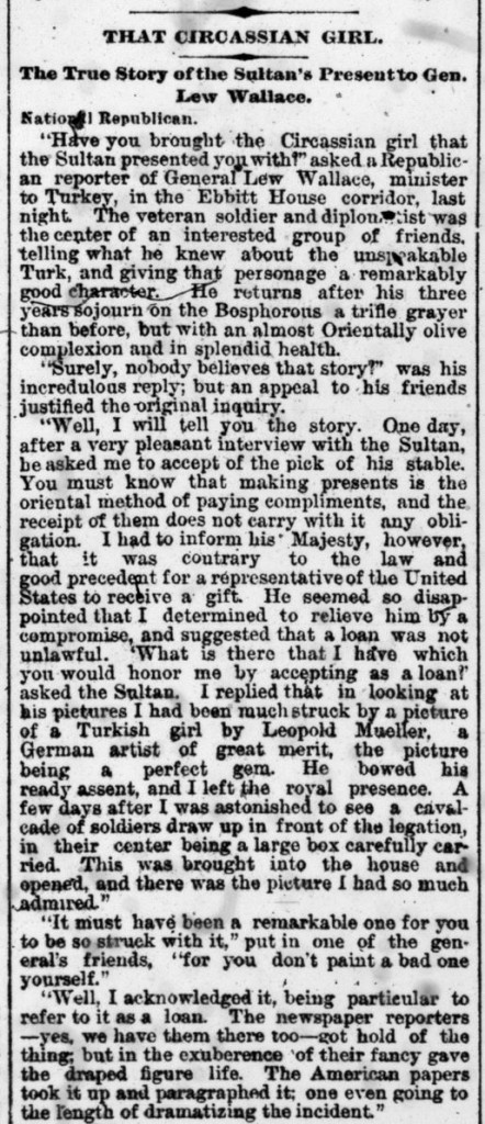 Lew Wallace - That Circassian Girl - Indianapolis Journal June 30 1884