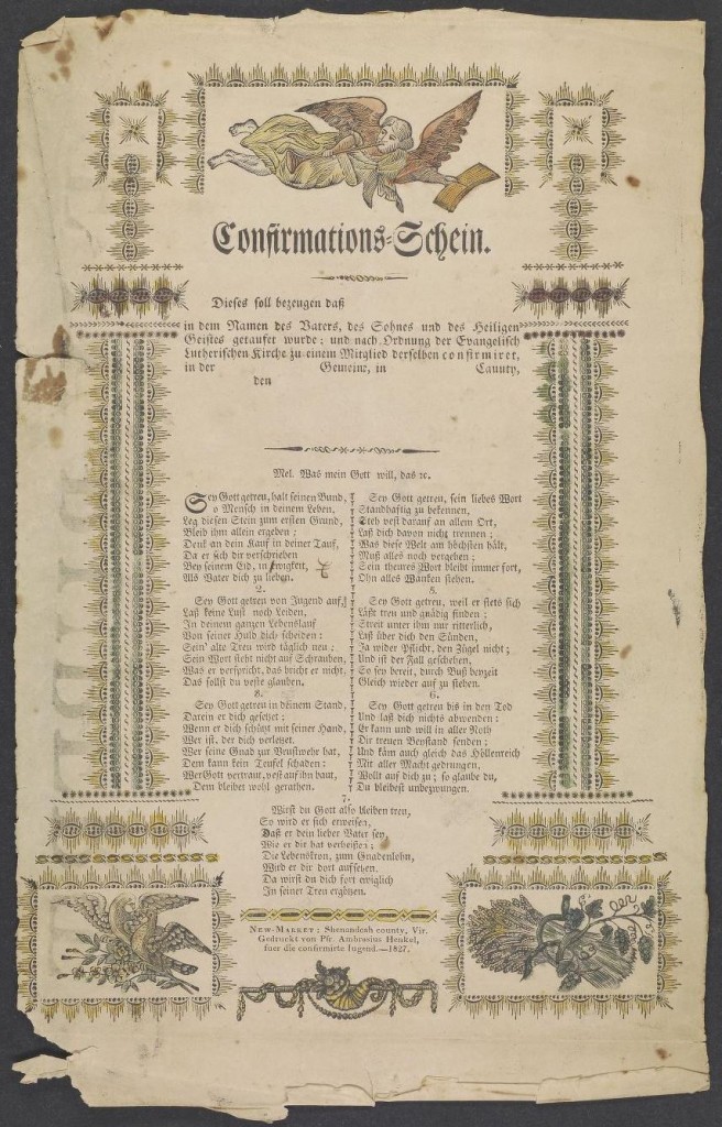 Confirmations-Schein-Amrose Henkel, 1827