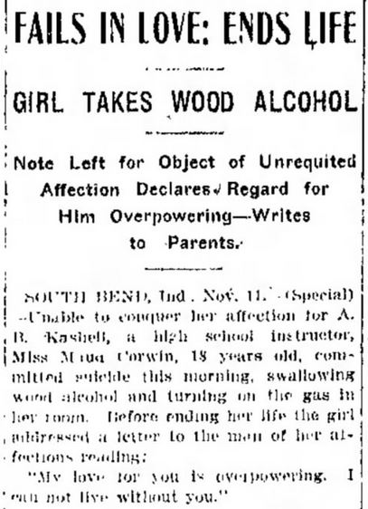 Wood Alcohol -- Indianapolis Star, November 12, 1910