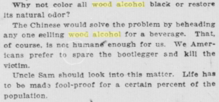 Wood Alcohol -- South Bend News-Times, August 29, 1922