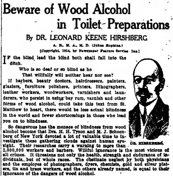 Wood alcohol -- Indianapolis Star, October 19, 1914