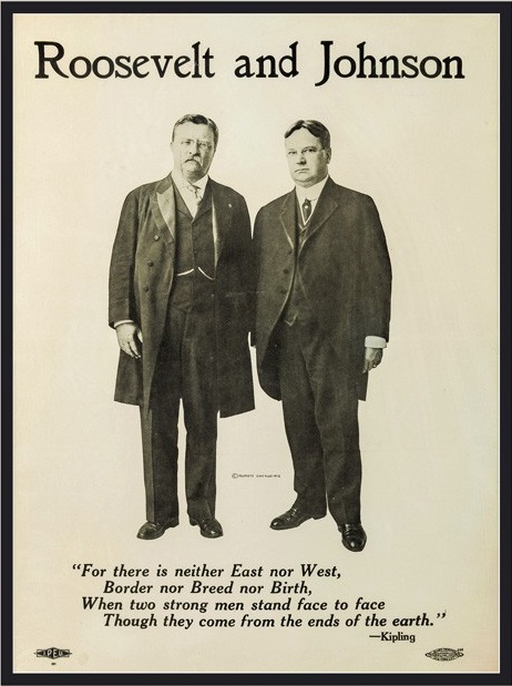 Theodore Roosevelt and his Progressive Party running mate, Hiram Johnson, 1912. Courtesy of the New York Times.