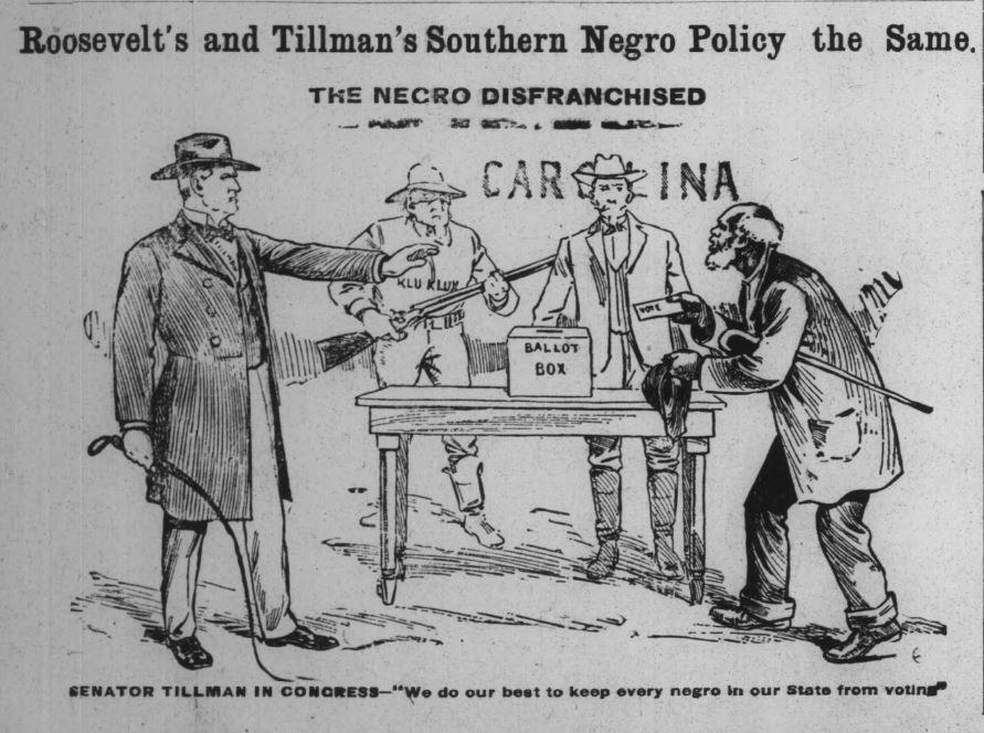 An editorial in the Indianapolis Recorder, August 24, 1912. It linked Roosevelt's alienation of black voters with the segregationist policies of Senator Benjamin Tillman. Courtesy of Hoosier State Chronicles.