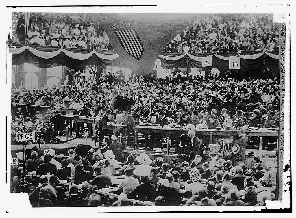 Theodore Roosevelt speaking to Progressive Party delegates at their national convention, August 1912. Courtesy of the Library of Congress.