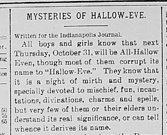"Mysteries of Hallow-Eve," Terre Haute Express, October 31, 1889, 2 , Hoosier State Chronicles.