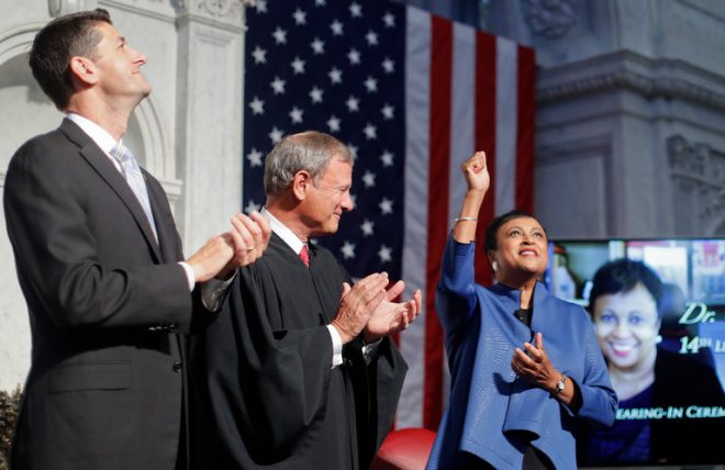 Dr. Carla Hayden, the 14th Librarian of Congress, during her confirmation ceremony. Courtesy of District Dispatch. 