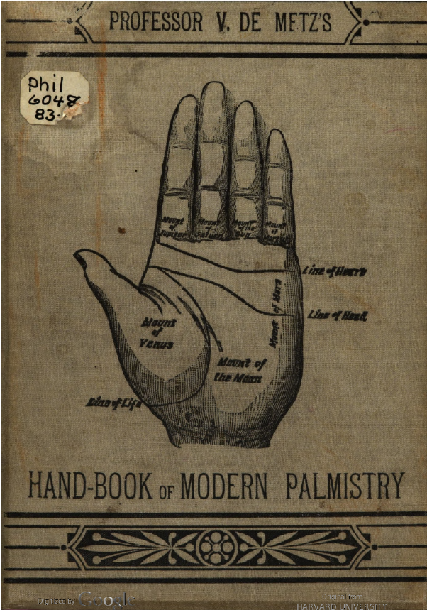 V. de Metz, Handbook of Modern Palmistry (New York: Brentano Publishing, 1883, accessed babel.hathitrust.org