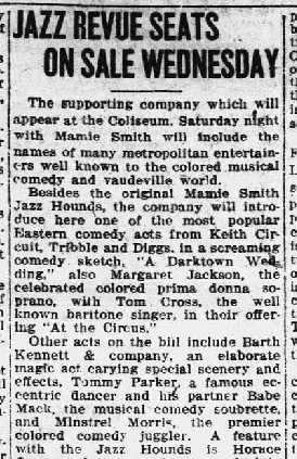Jazz Revue Seats On Sale Wednesday," Richmond Palladium Sun-Telegram, April 18, 1921, 4.