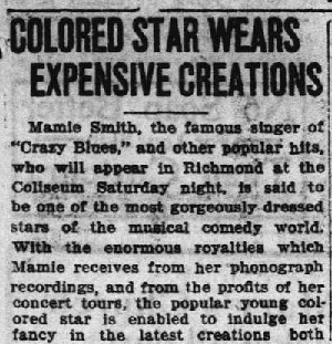 "Colored Star Wears Exprensive Creations," Richmond Palladium Sun-Telegram, April 22, 1921, 11.