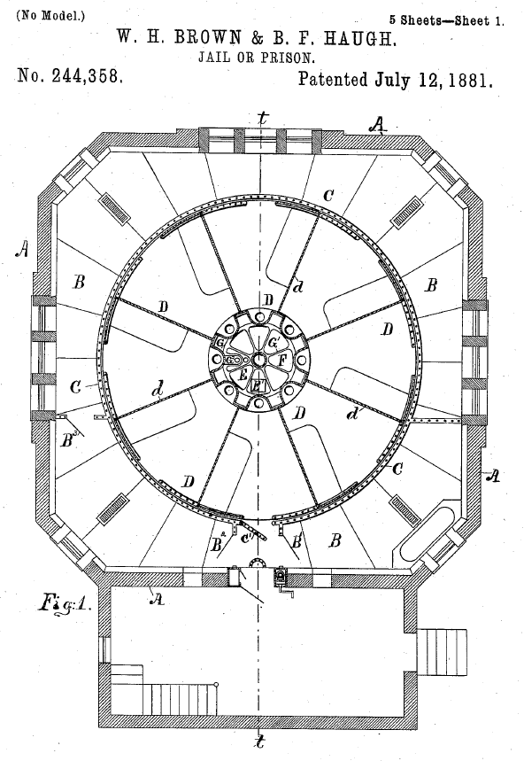 A birds-eye view of the rotary jail from its original patent. Courtesy of Google Books.