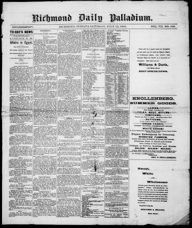 Richmond Daily Palladium, July 15, 1882. From Hoosier State Chronicles.
