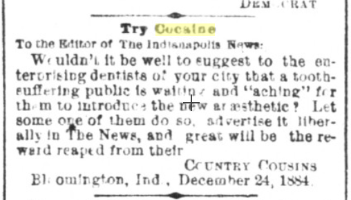 Indianapolis News, December 25, 1884, 3, Hoosier State Chronicles