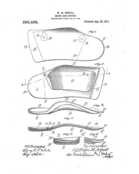 Instep-arch support patent [marketed as Foot-Eazer], Publication date April 25, 1911, accessed Google Patents