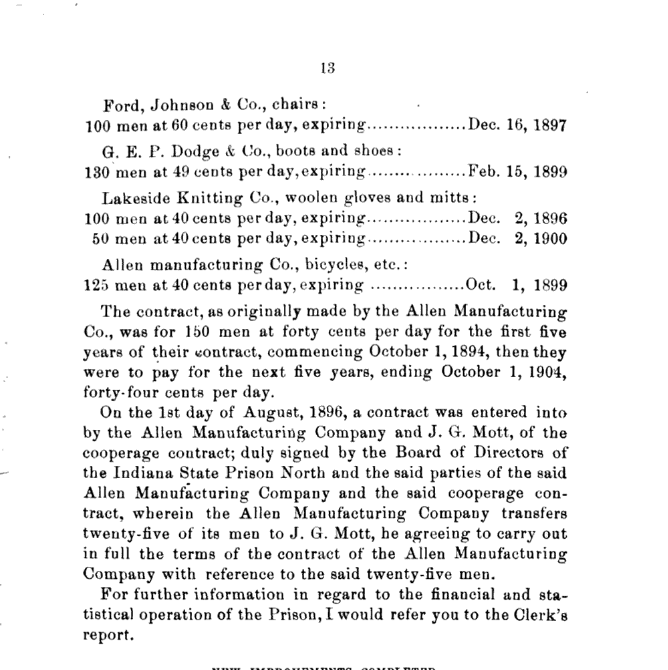 Public record of Allen Manufacturing's labor agreement with Indiana prison north, Google Books.