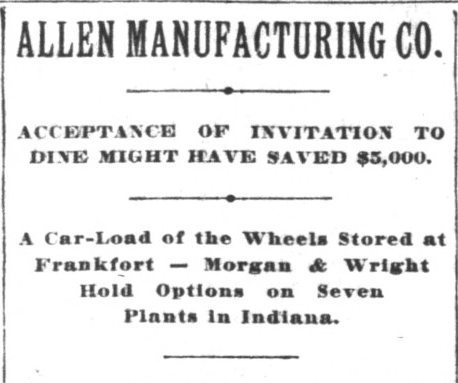 Headline for Blodgett's third and final major piece on Allen Manufacturing, January 15, 1898, Hoosier State Chronicles.