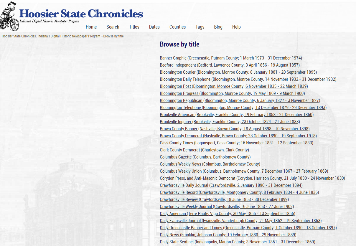 Hoosier State Chronicles Indianas Digital Newspaper Program - 